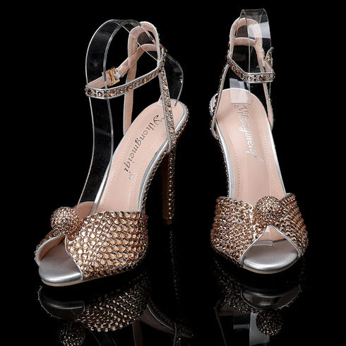 Elegant Women’s Gladiator Sandals with Luxury Pearls and Studs – Chic Peep Toe High Heels for Weddings and Special Occasions