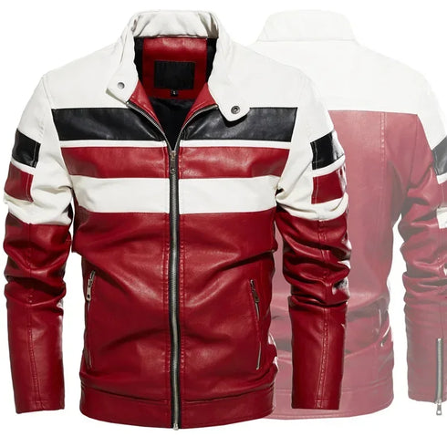 Stylish Men's Motorcycle Slim Fleece Leather Jacket for Spring and Autumn Outdoor Biking Fashion