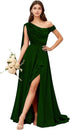 Bridesmaid Dress One Shoulder Chiffon With Pleated Ruffles A-Line Floor-Length Slit Bridal Dress