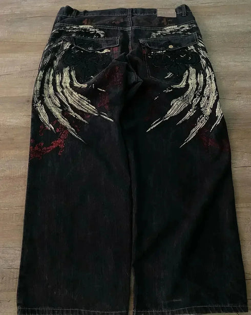 Baggy Jeans Women Wide Leg High Waist Vintage Washed Print Streetwear Casual Everyday Relaxed Fit