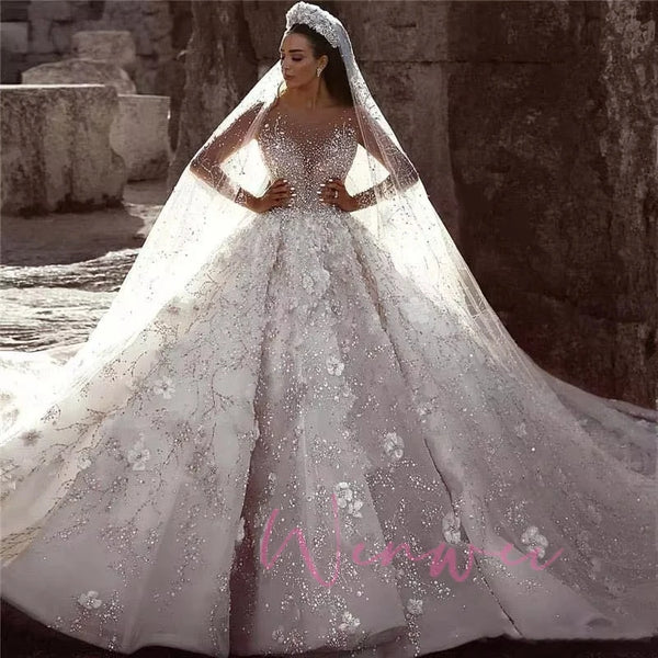 Beaded Lace Wedding Dress With Long Sleeves And Scoop Neck Color Options CrissCross Detailing Bridal Gown