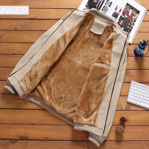 Men's Thickened Warm Fleece Aviator Jacket for Autumn and Winter - Casual Solid Color Zipper Baseball Outerwear in Large Sizes M-5XL