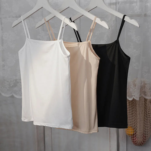 Summer Women's Solid Color Cotton Spaghetti Strap Tank Tops - Casual Sleeveless Crop Vest