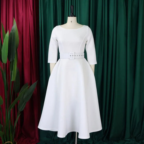 Elegant Women Party Dresses A Line with Waist Belt for Classy Office and Wedding Guests