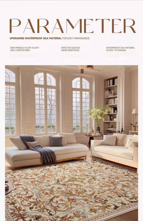 Retro Luxury Carpet for Living Room and Bedroom Soft Non-Slip Machine Washable Rug