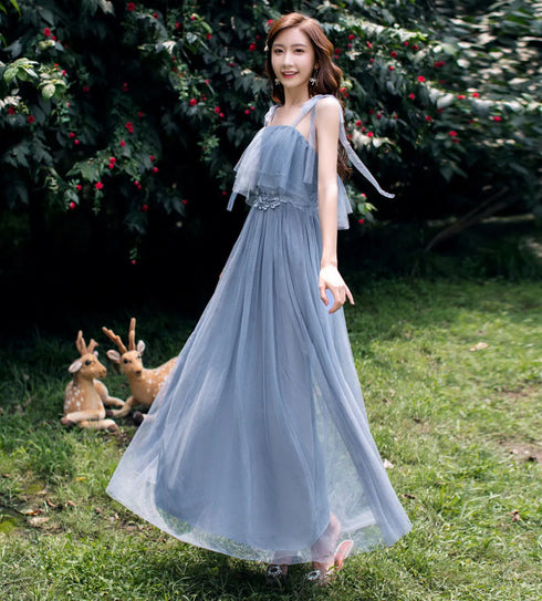 Bridesmaid Dress Elegant Tulle Ankle Length Gown With Elastic Waistband And Appliques Bridesmaid Dresses