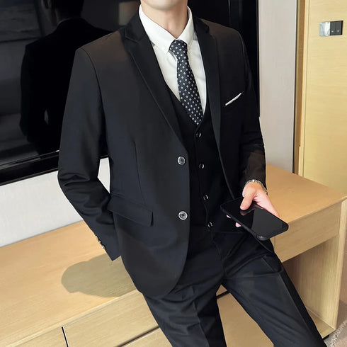 Fashion Business Casual Suit Set for Men with Vest and Trousers for Wedding