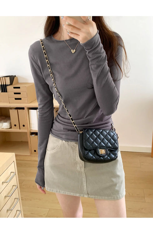 Slim Fit Long Sleeve O Neck T Shirt for Women Casual Streetwear Tops