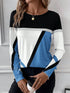 Casual Women's Geometric Print Long Sleeve T-Shirt Loose Fit O-Neck Tee