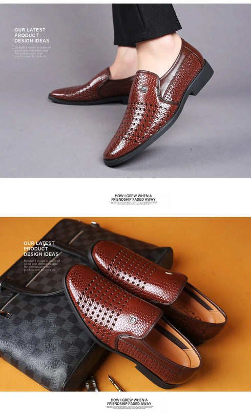 Elegant Men's Business Leather Sandals - Soft Bottom Hollow Hole Design for Middle-Aged and Elderly Dads - Comfortable Slip-On Footwear for Office and Career