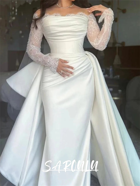 Elegant Satin Mermaid Wedding Dress Plus Size Customized Gown