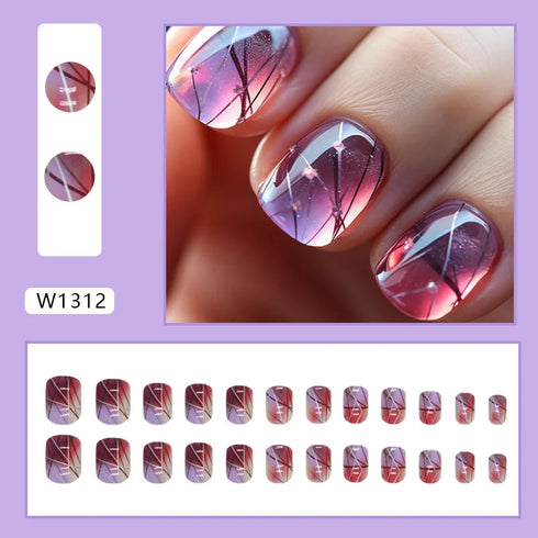 Glitter Flower Wave French Press-On Nails - 24pcs Short Square Acrylic False Nails for Stunning Manicures, Perfect for Fall Season Nails