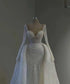 Flavinke White Mermaid Wedding Dresses With Detachable Train Long Sleeves Pearls Wedding Gowns