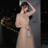 A-Line Illusion Bridesmaid Dress With Elegant Details And Subtle Sequins, Half Sleeves, Tulle, And Ankle Length