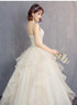 Custom Wedding Dress Lace Up Back Floor Length Gown Built In Bra Floral Print Draped Organza Plus Size Bridal Gown