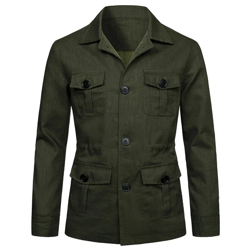 Men's Fashionable Safari Jacket - Casual Linen Outerwear with Pockets for Spring and Autumn - Retro British Gentry Style Tops for Men