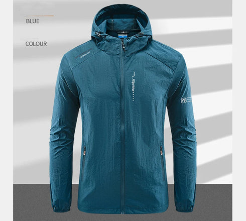 Lightweight Summer Outdoor Windbreaker Jacket for Men - Quick Dry, Sun-Protective, Ideal for Hiking, Fishing, Cycling, and Gym Activities with Hooded Design