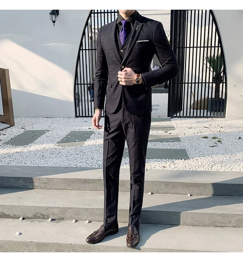Slim Fit Men's Three Piece Suit with Vest and Trousers for Wedding