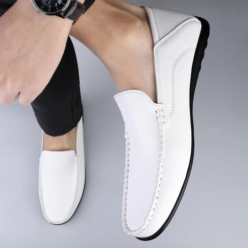 Luxury Genuine Leather Men's Casual Slip-On Loafers, Italian Moccasins, Breathable and Comfortable Boat Shoes in Plus Sizes 46 and 47