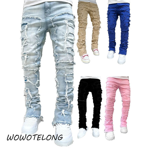 Men's Distressed Ripped Slim Fit Denim Pants - Streetwear Essential