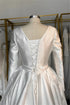 Satin A-Line Long Sleeve Wedding Dress With V-Neck And Lace Up Back, Custom Made Bridal Gown