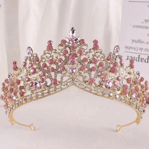 Baroque Crystal Beaded Tiara Crown for Women and Girls - Elegant Bridal Hair Accessories