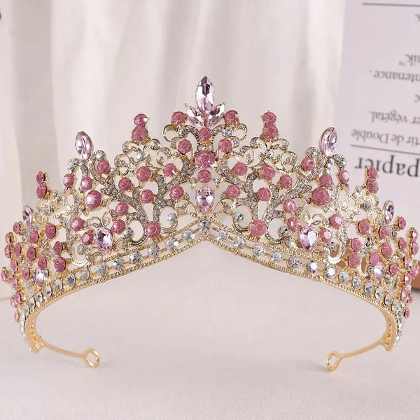 Baroque Crystal Beaded Tiara Crown for Women and Girls - Elegant Bridal Hair Accessories