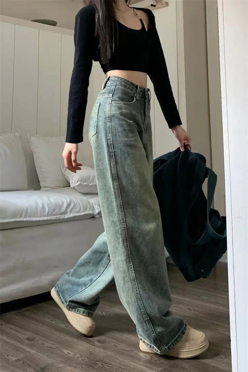 Vintage Wide Leg Jeans for Women - Stylish Casual Trousers Perfect for Spring Streetwear, Loose Fit High Waist Denim Pants Ideal for Effortless Wide Leg Jeans Outfit Inspirations