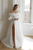 Elegant Off The Shoulder Pleat Sweetheart Wedding Dresses with Long Puff Sleeves and Side Slit