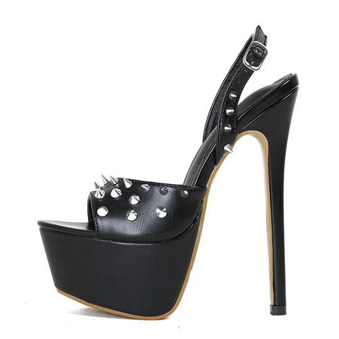 Sexy Peep Toe Platform Sandals Rivet Buckle Strappy Heels