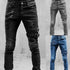 Fashion Streetwear Ripped Skinny Jeans Men Cargo Pants Slim Fit