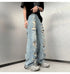 High Street Ripped Jeans Men's Clothing Wide Leg Trousers