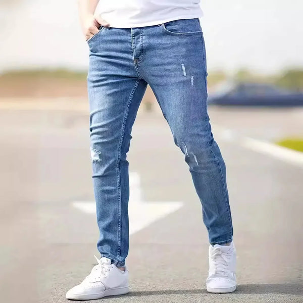 Distressed Skinny Denim Jeans Mens Jeans With Pockets Ankle Length