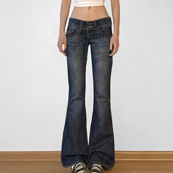 Flared Jeans Vintage Button Fly Denim Jeans For Women Harajuku Inspired Casual Aesthetic