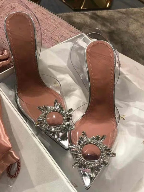 Elegant Women's Transparent PVC High Heels Sandals with Pointed Toe for Wedding and Party