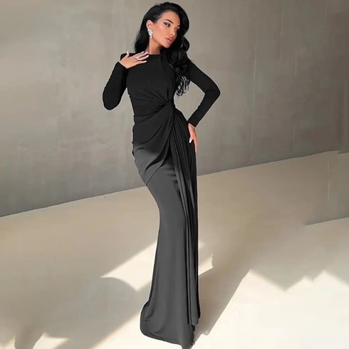 Elegant O-neck Long Sleeve Bodycon Evening Party Dresses