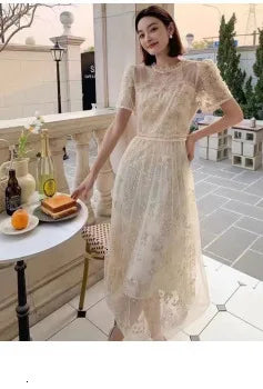 Embroidery Lace Long Cake Dress for Women Evening and Birthday Parties