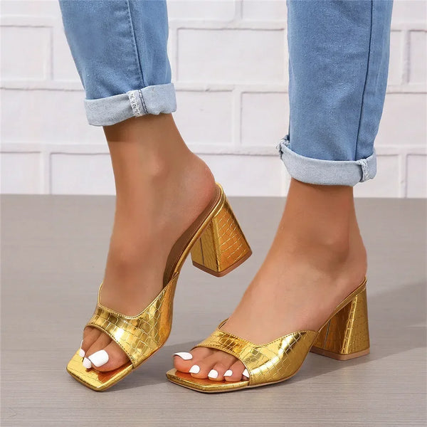 Square Heels Shoes for Women's Sandals High Heels Fashion Slippers