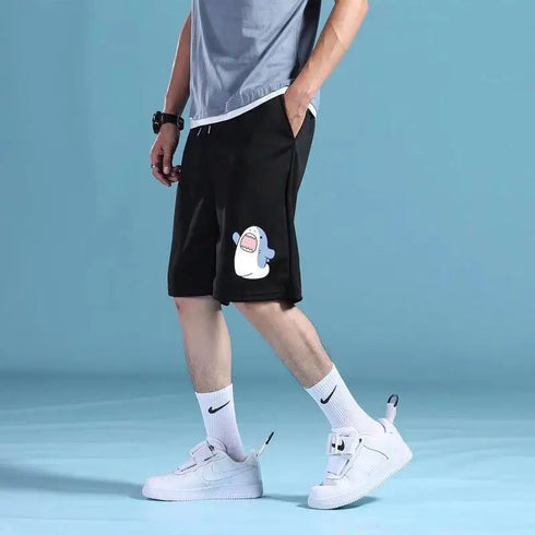 M-5XL Cartoon Shark Print Shorts For Men's Summer Sports Capris