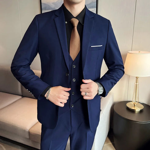 Fashion Business Casual Suit Set for Men with Vest and Trousers for Wedding