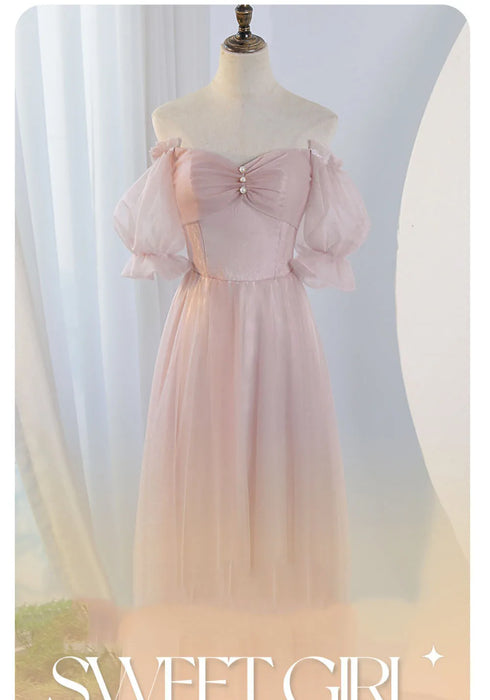 V-Neck Ruched Tulle A-Line Dress With Square Collar And Appliques And Bow Bridesmaid Dress
