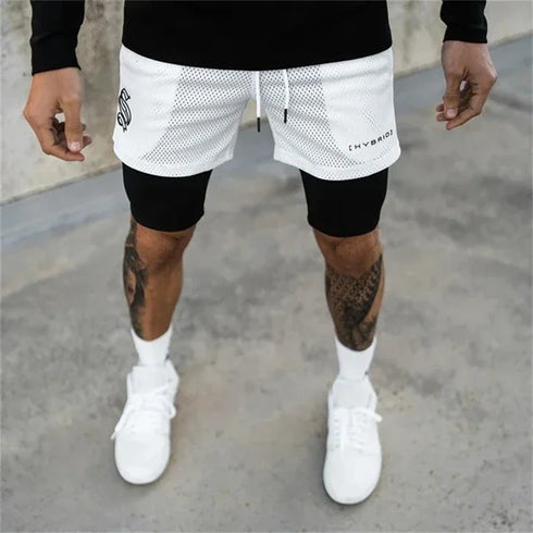 Summer Mesh Sports Shorts Men 2 In 1 Jogging Running Gym Fitness
