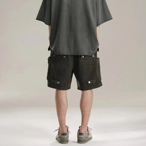 Heavy Industry Tie Dyed Canvas Washed Shell Shorts for Men and Women Wide Leg Baggy Cargo Shorts