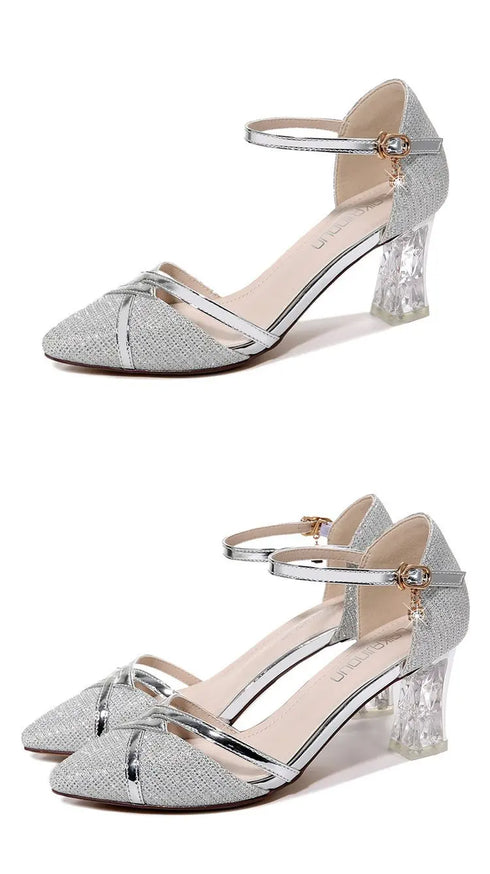 Gold Women Sandals Party High Heels Slip-On Sexy Shoes