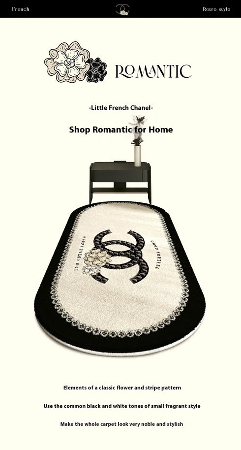 Cashmere Imitated French Oval Bed Rug for Living Room and Study, Dirt Resistant Non-Slip Carpet