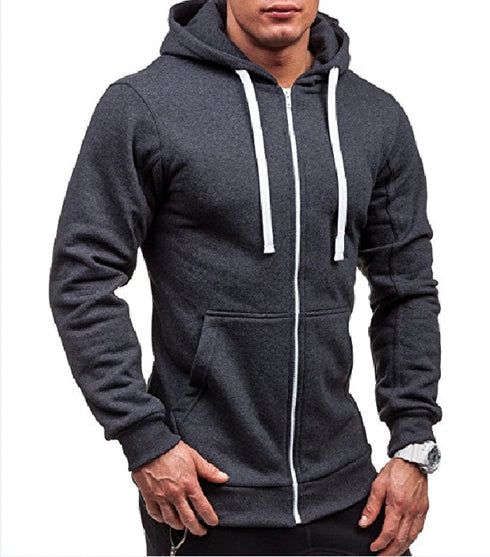 Men's Casual Zip-Up Hooded Sweatshirt Jacket - Solid Color Cardigan for Spring and Autumn, Perfect Daily Wear Outerwear & Coats