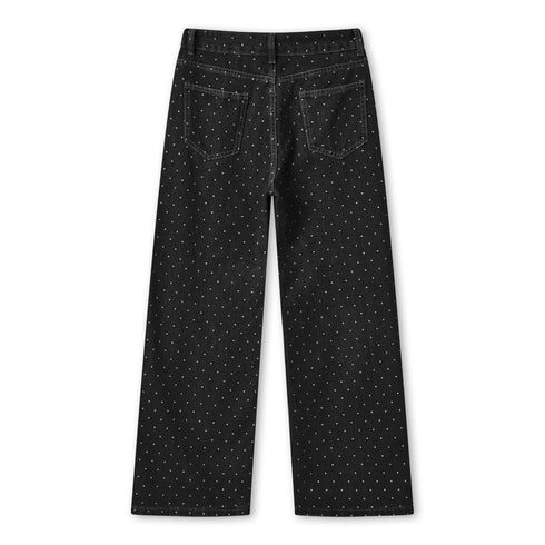 Baggy Dot Print Jeans For Women, Casual Wide Leg Denim Pants With Pockets, Low Rise Comfort Fit