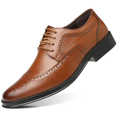Elegant Handcrafted Oxford Brogue Dress Shoes for Men - Genuine Calfskin Leather, Classic Business Formal Style, Perfect for Office and Career Occasions