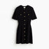 Elegant Knitted Mini Dress for Women Slim Fit Ribbed Knit with Metal Buttons Short Sleeve Holiday Party Dress