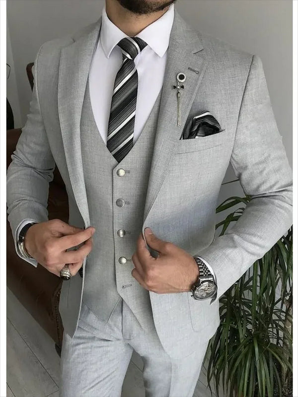 Three Piece Notch Lapel Suit Set for Men Chic Formal Casual Business Wedding Tuxedo Blazer Vest Pants